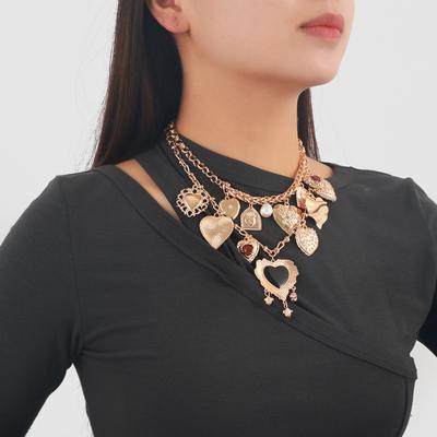 Multilayer Heart Dangle Necklace Vintage Gothic Geometry Choker Women Party Jewelry Accessory