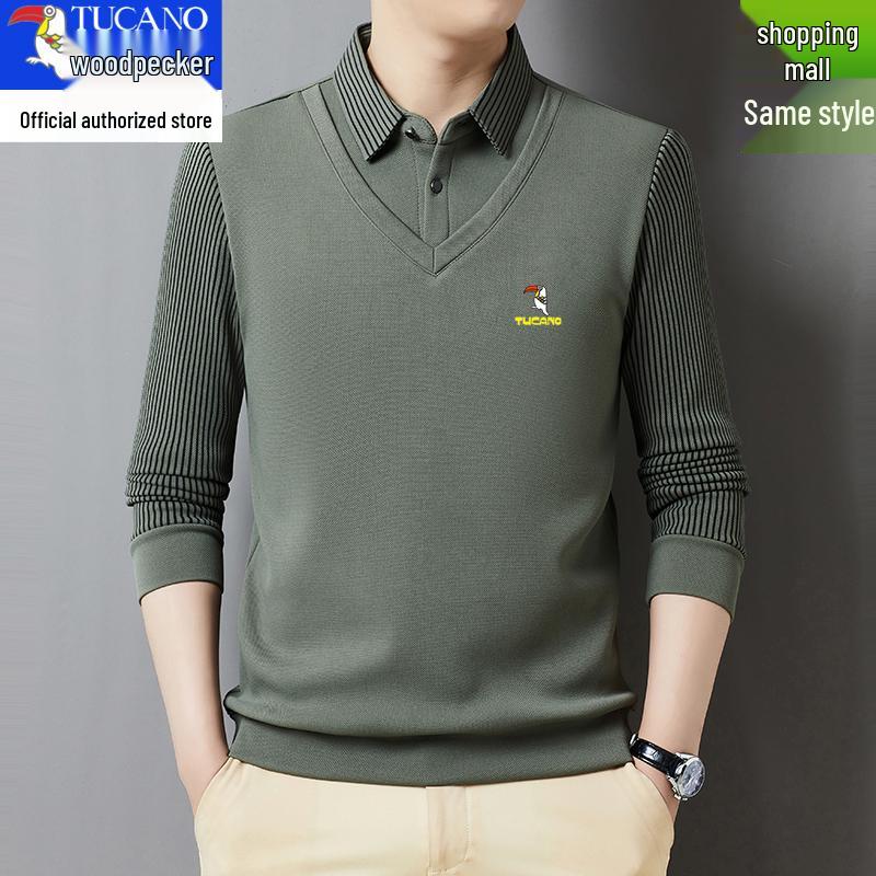 

Men s Spring & Autumn Woodpecker Two-Piece Long Sleeve Mercerized Cotton Collared Shirt M for 90-120 pounds