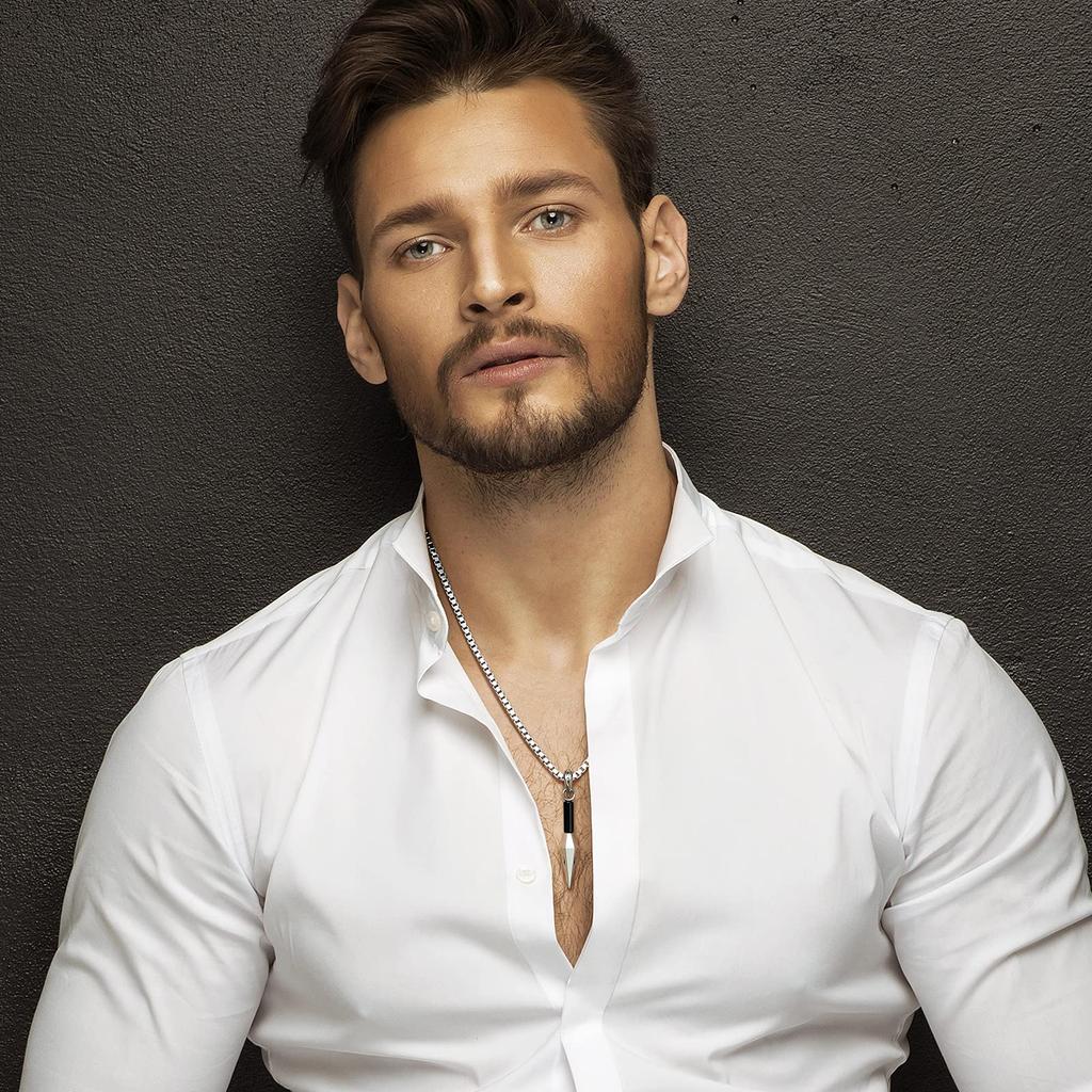 [AWNL] Men's Kunai Necklace, Silver, Venetian Chain, 18K White Gold Coated, 925 Sterling Silver, Esoteric Buddhism, Protection from Evil, Amulet