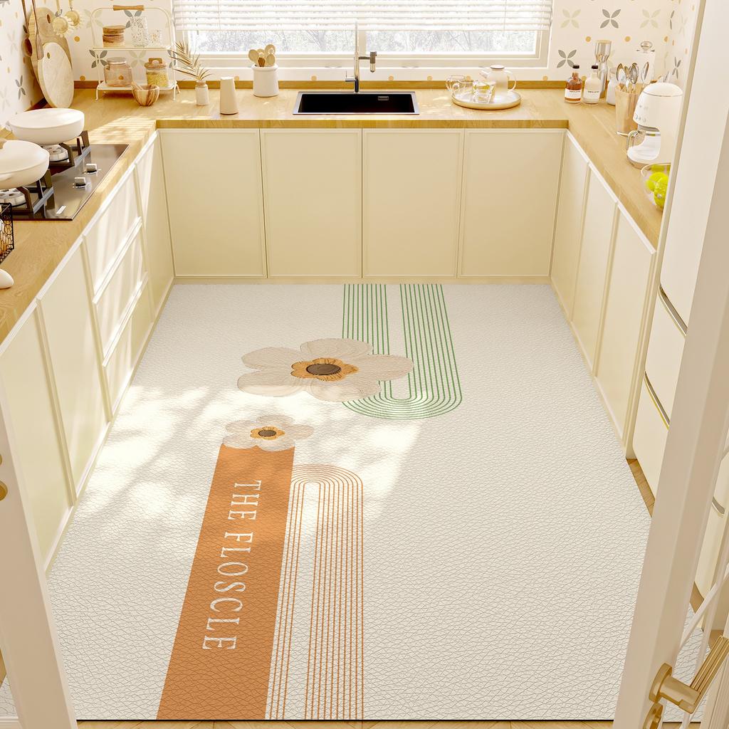 Kitchen Floor Mat Home Waterproof Oil-proof PVC Dirt-resistant Wipeable Wash-free Rug Large Area Carpet