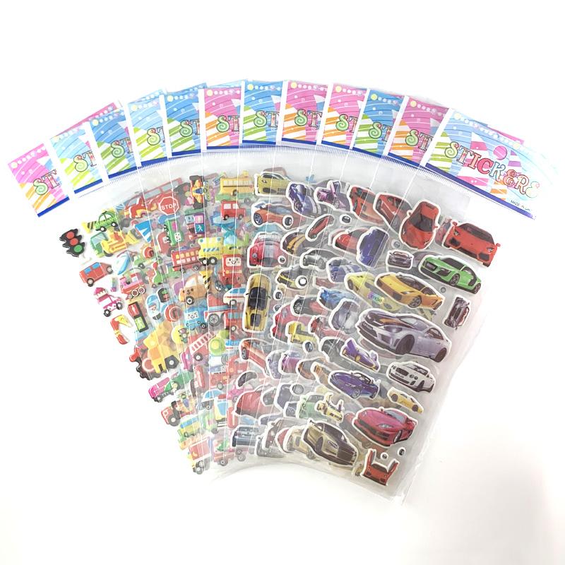 12 Sheets/Set Engineering Vehicle Stickers for Children's 3D Cars Trucks Bubble Sticker DIY Toys Kids Gift