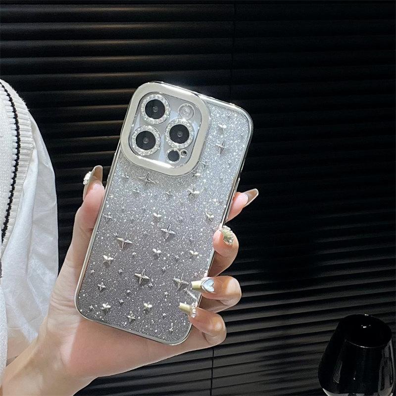 Luxury Stereo Star Electroplated Diamond-encrusted Lens Case for iPhone 14 13 12 11 Pro Max All-inclusive Fall Protection Cover