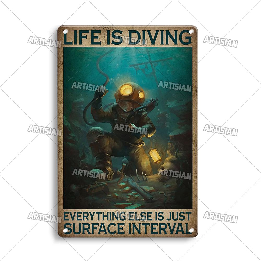 Artisian Swimming Metal Poster Diving Tin Sign Sport Decorative Plaque Ocean Wall Decor Garage Bar Pub Club Hotel Cafe Kitchen