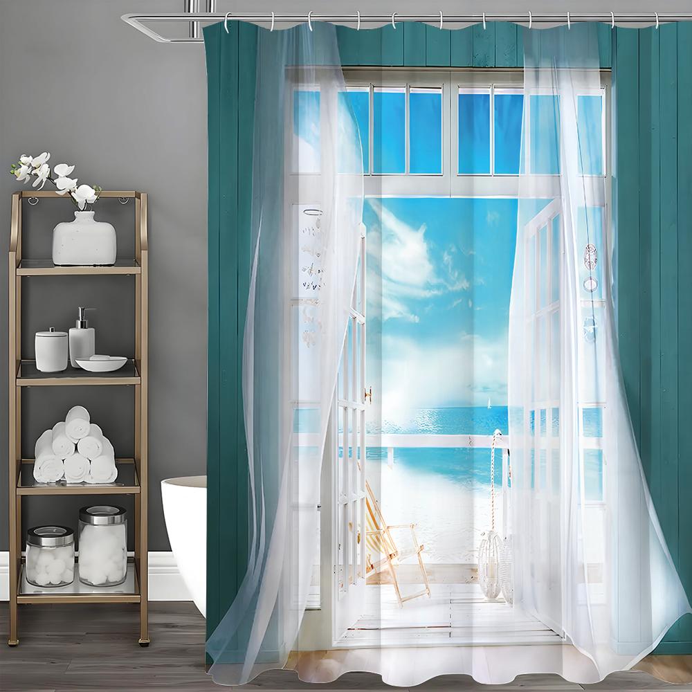

Шторка для душа Ocean Beach Screen, Декоративная шторка для душа для ванной, Водонепроницаемая шторка для душа с крючками 150*180cm