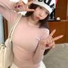 Women's Brushed Thickened Long Sleeve Base Layer T-Shirt with Thumb Holes - Slimming and Versatile for Autumn and Winter.