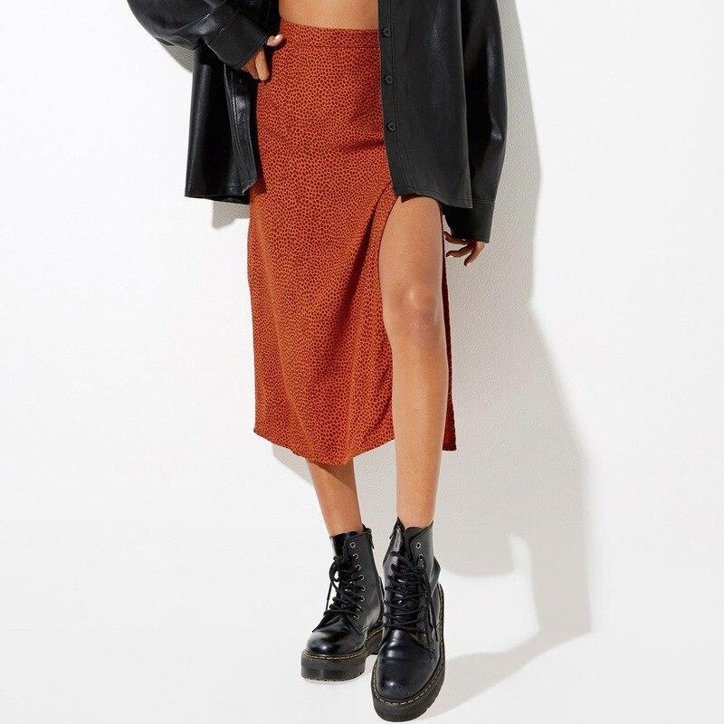 Split Long A-Line Skirts For Women Fashion Retro High Waist Skirt Floral Polka Dot Printed Elastic Beach Women Skirt 21756