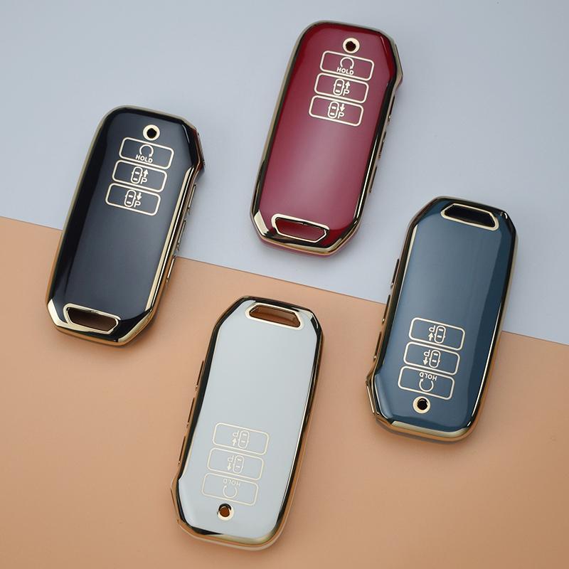 7 Button Tpu Gold Edge Key Shell Keychain Key Ring For Kia Sorento Mq4    Ev6 K8 V6 Car Remote Key Case Cover Shell