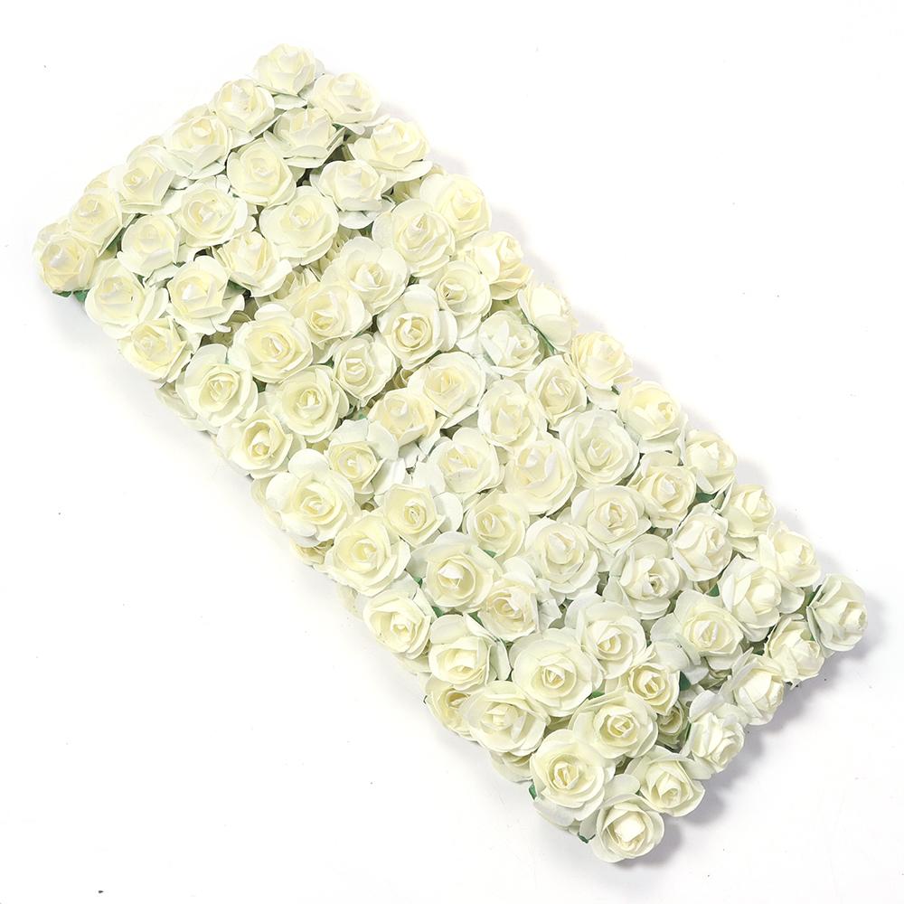 144pcs 2cm Paper Artificial Rose Flower Bouquet Colorful Mini Rose Fake Flowers For DIY Wedding Party Gifts Wreath Decoration