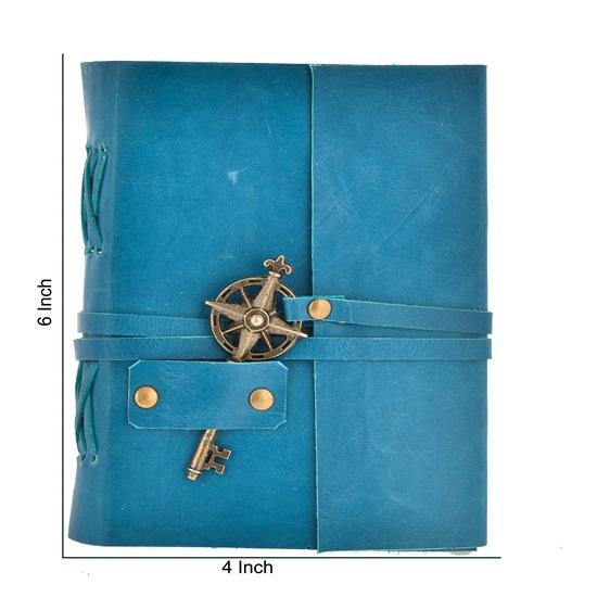 15,24 cm Premium Leder Tagebuch mit Metallschlüsselverschluss und recyceltem handgeschöpftem Papier Blau