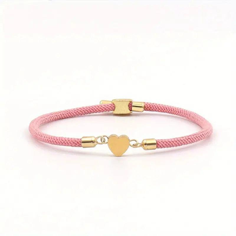 Colorful Cord Heart Charm Bracelet Set – Gold Tone Romantic Jewelry for Women, Adjustable Love Gift