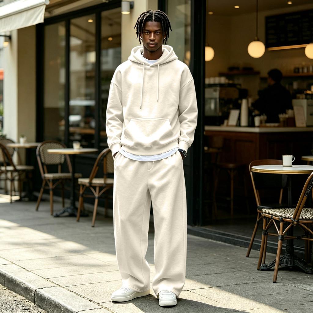 Men's Casual Tracksuit 2 Piece Outfit with Hoodie and Wide Leg Pants Loose Fit
