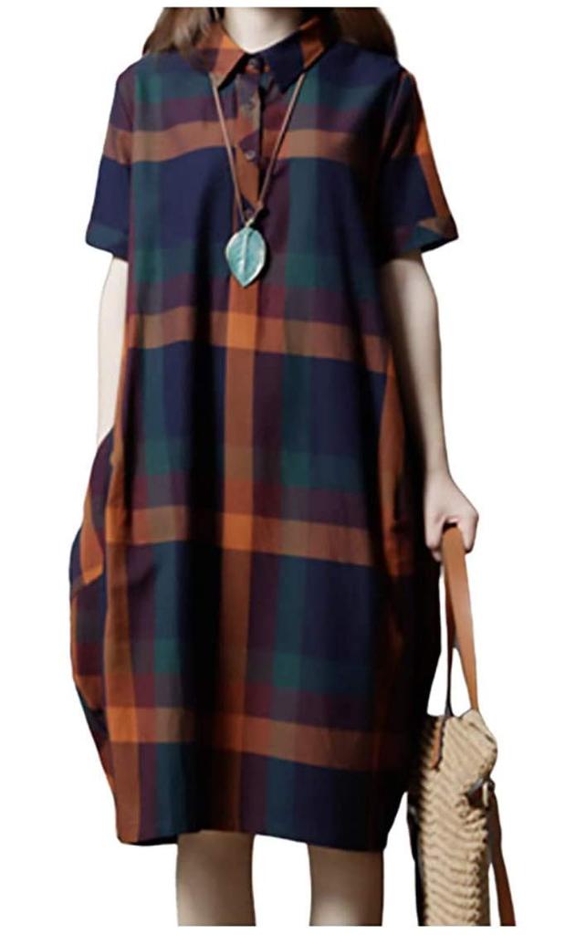 Short Sleeve Simple Balloon Dress with Random Buttons and Crew Loose and and Comfortable for and Solid Perfect for All Available in Orange M.Luce