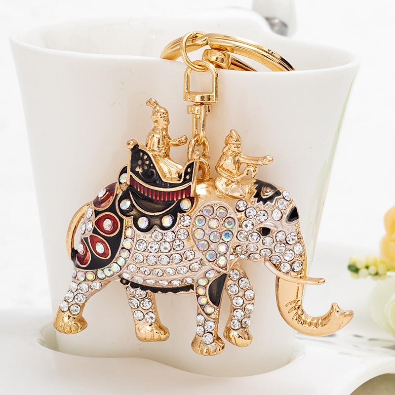New Design 3D Enamel Elephant Crafts Key Holder Fashion Crystal Animal Bag Pendant Unique Jewelry Gift Bag Charm