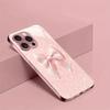 White Dot Pink Bow Pattern Pink Metal Tempered Glass Phone Case For iPhone 17 16 15 14 13 12 11 Pro Max 15 Plus 17 Air 16E Cover