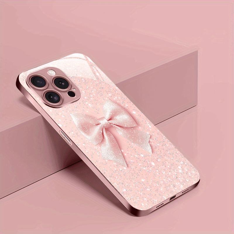 White Dot Pink Bow Pattern Pink Metal Tempered Glass Phone Case For iPhone 17 16 15 14 13 12 11 Pro Max 15 Plus 17 Air 16E Cover