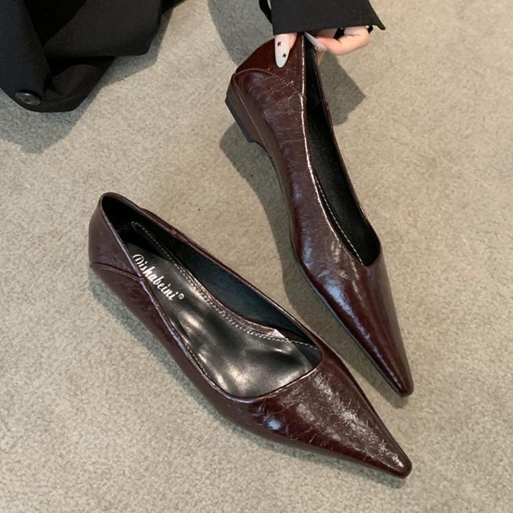 Pointed high-end sense shallow mouth single shoes women's French temperament one-pedal flat shoes work occupation commuter work shoes