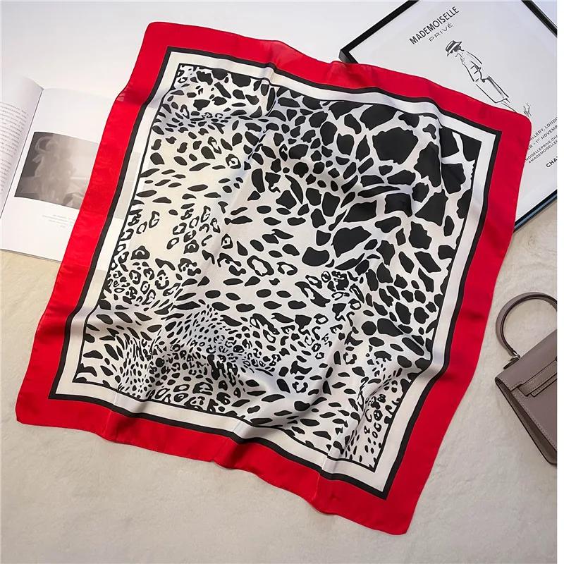 New Leopard Print Square Scarf Women's Imitation Silk Scarf Casual Versatile Decoration Small Neck Scarf 70CMx70CM