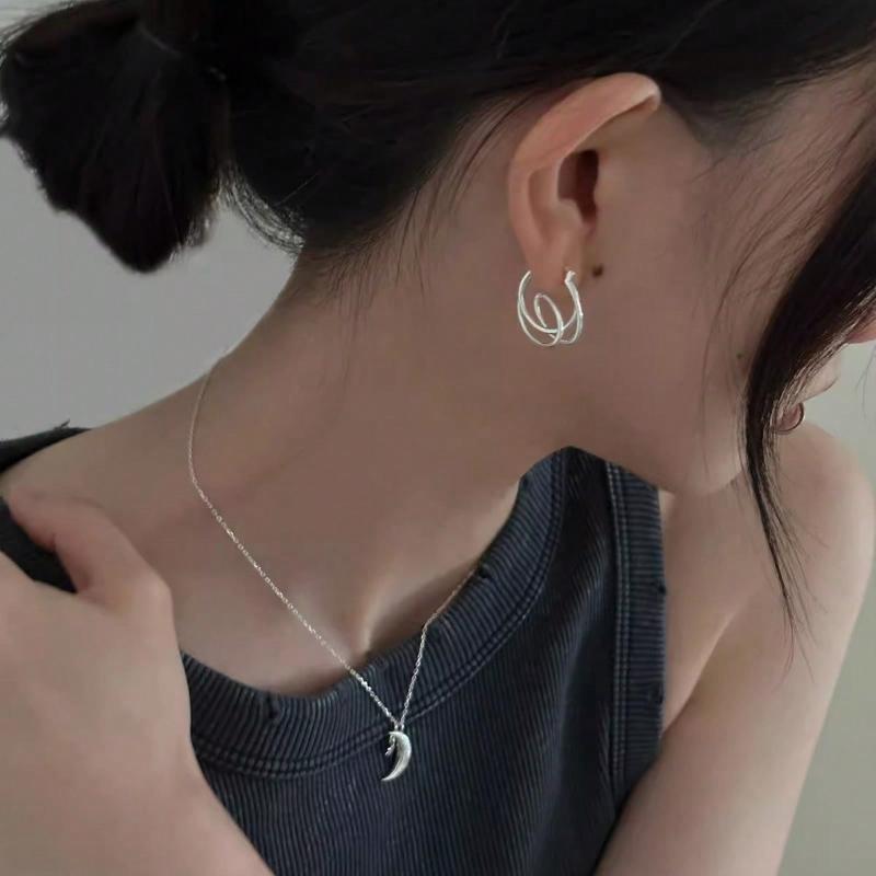 1Pair Sterling Silver Knot Hoop Earrings - Unique Twisted Line Design, Hypoallergenic Korean-Japanese Style, Fashion Jewelry Gifts For Daily Wear