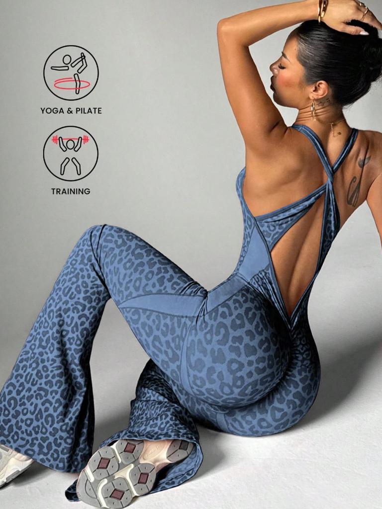 Leopard Print Seamless Bodysuit Yoga Wear for Women - Fitness Sports Casual Outerwear