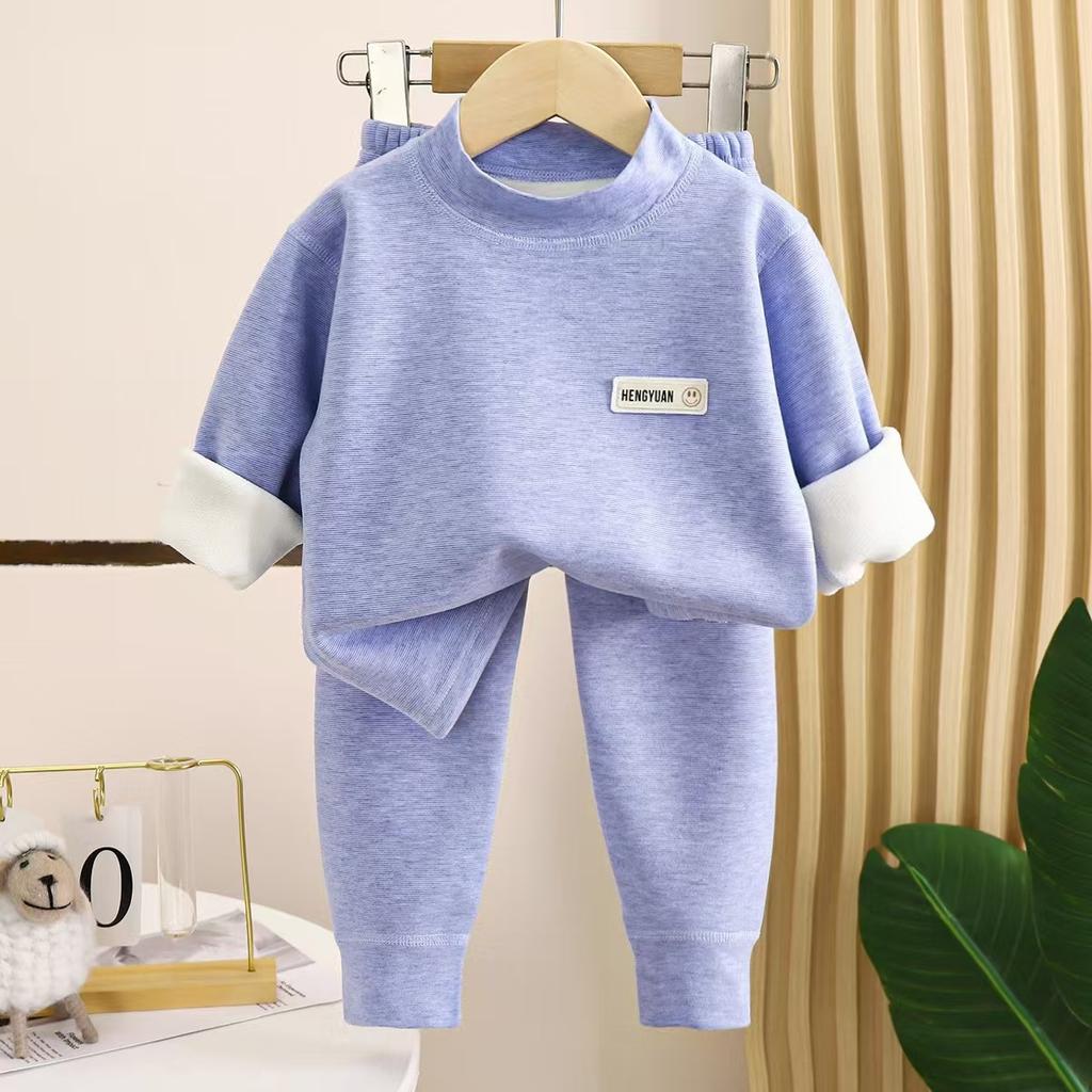 Autumn and Winter Children's Thermal Underwear Plus Fleece Suits Boys' Thick Pajamas Girls' Home Clothes Children's Clothing