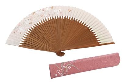 Fan for with Fan Case and Presentation Box Cherry Kyoto-style Women, Hand-painted, (Mountain Blossom)