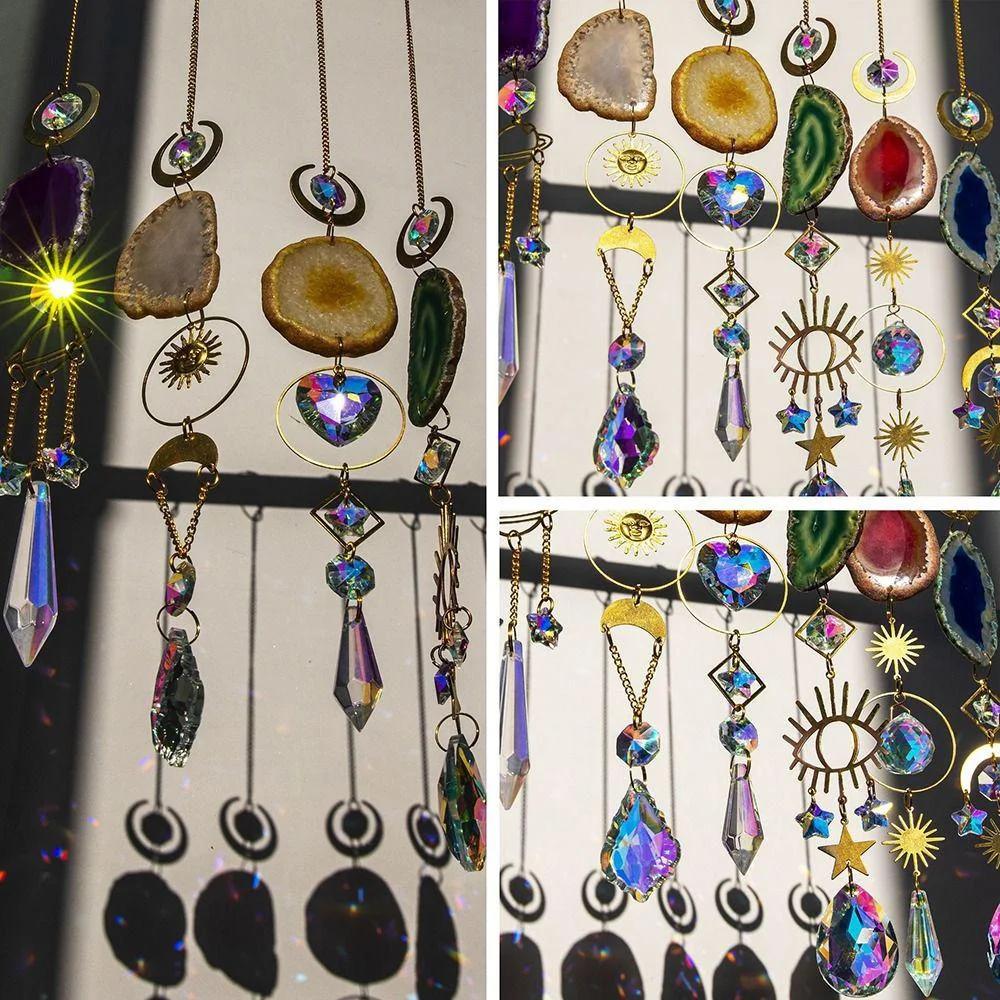 Natural Stones Agate Sun Catcher Agate Sun Catcher for Rainbow Maker Hanging Crystal Witch Suncatcher Windchime Wall Decor