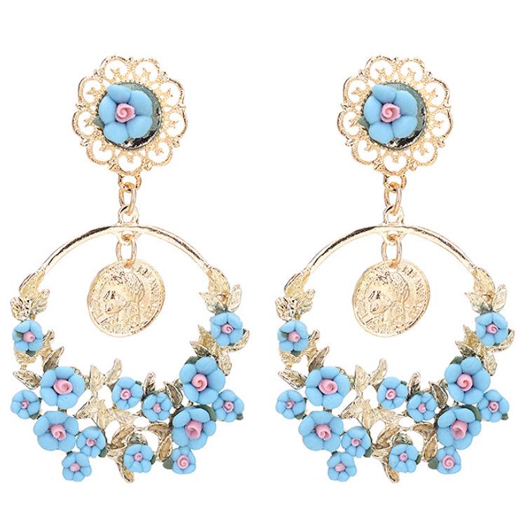 European and American Retro Flower Circle Earrings