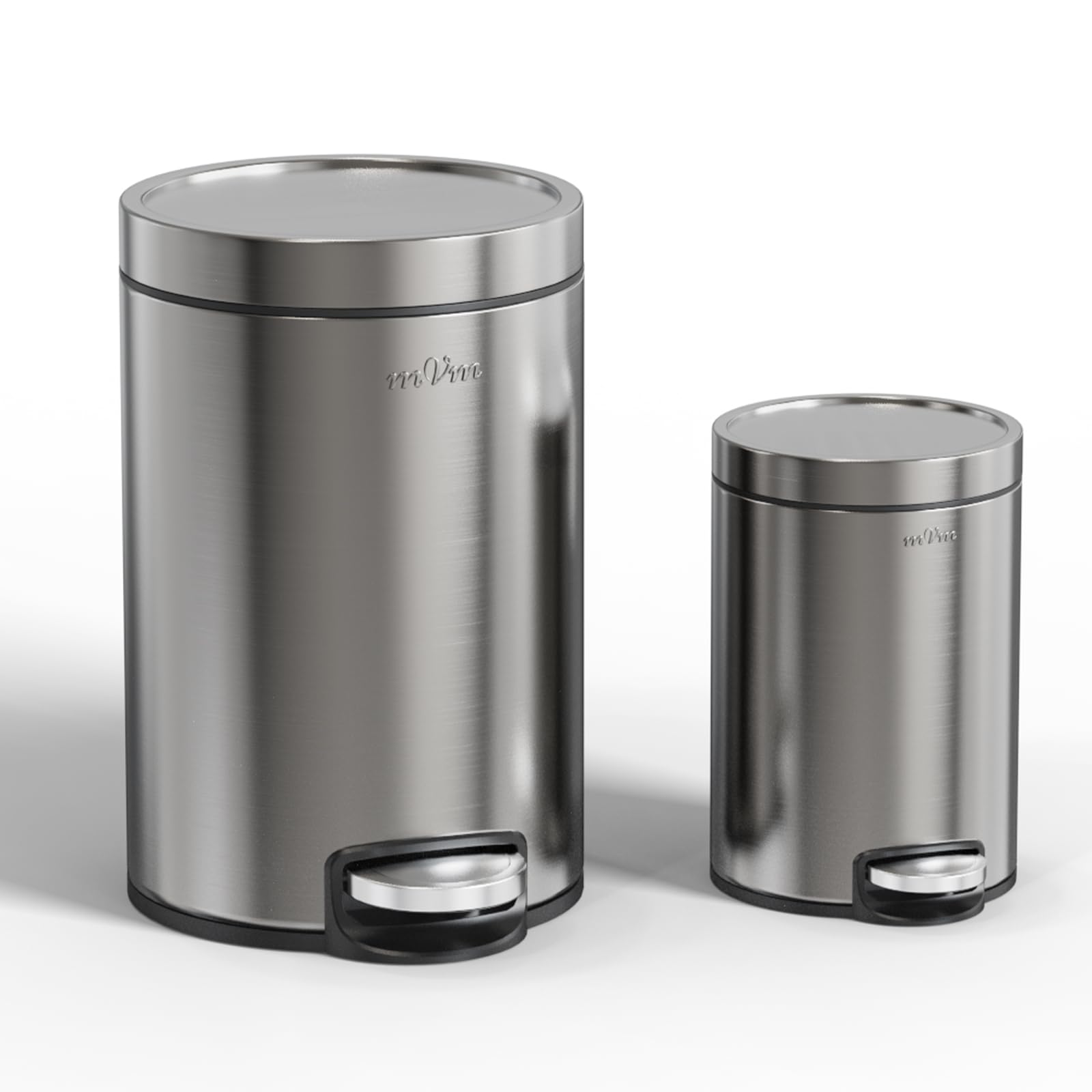 

mVm Trash Set of 12L and 3L with Stylish Stainless Hidden Bag for Living and Offices Cans, 2, Capacity, Lids, Steel, Quiet, Pedal-Operated, Design, серый