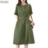 Women Summer Round Neck Loose Casual Short Sleeve Dress