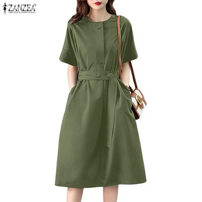 Women Summer Round Neck Loose Casual Short Sleeve Dress