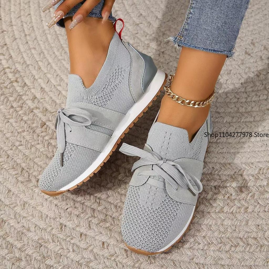 Fashion Breathable Sneakers Summer New Wool Sports Shoes Lace-up Knitted Breathable Casual Thick Bottom Couple Style Flats Large Size 43