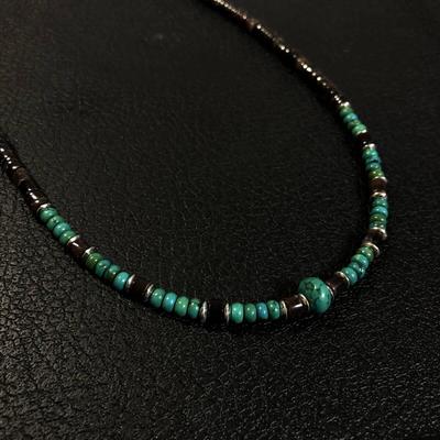 Used Turquoise Turquoise Natural Stone Tibetan Necklace Indian Jewelry Zuni Navajo Karen Santo Domingo Tribe Silver 925 Sterling