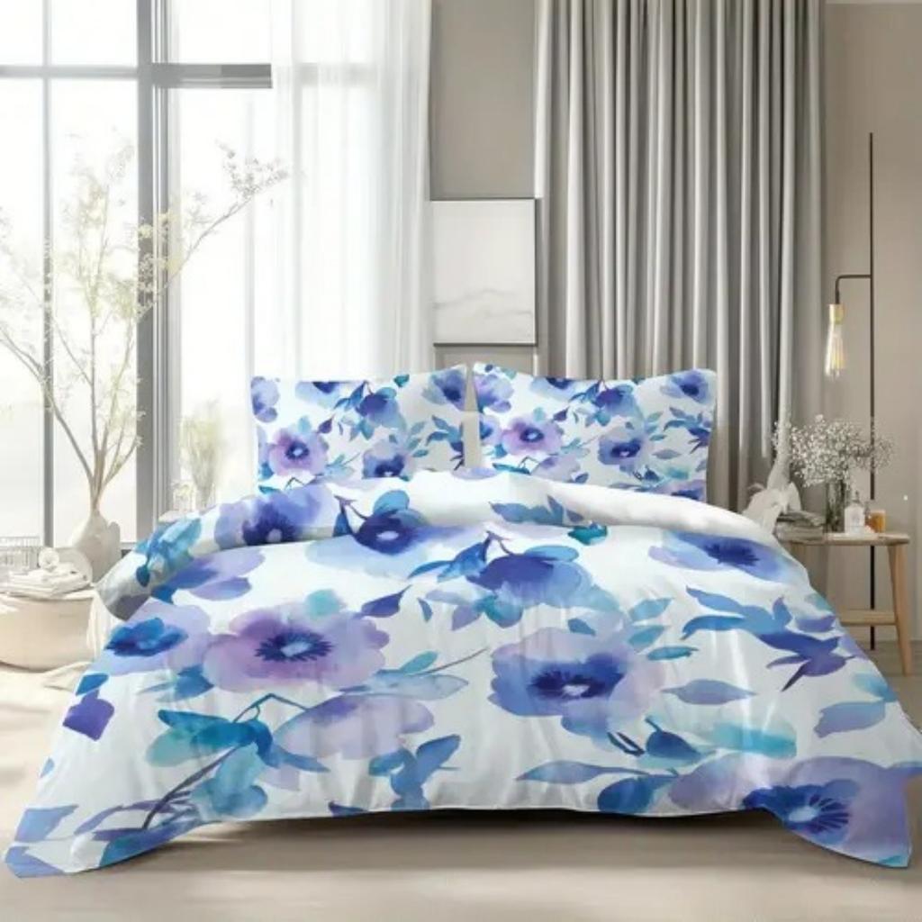 Luksusowa poszewka na kołdrę z fioletowym wzorem kwiatowym, rozmiar Queen King, drukowana cyfrowo 3D, pościel, miękka i wygodna, zestaw 3-częściowy