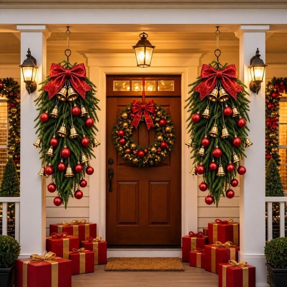 Gold Bell Christmas Teardrop Wreath DIY Bell Swag Wreath New Xmas Door Ornament  Christmas