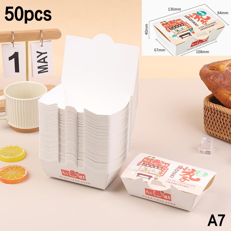 50ks Krabička na balení chobotnicových kuliček Japonské pouliční jídlo Takoyaki Jednorázový papírový kontejner na balení svačin s sebou