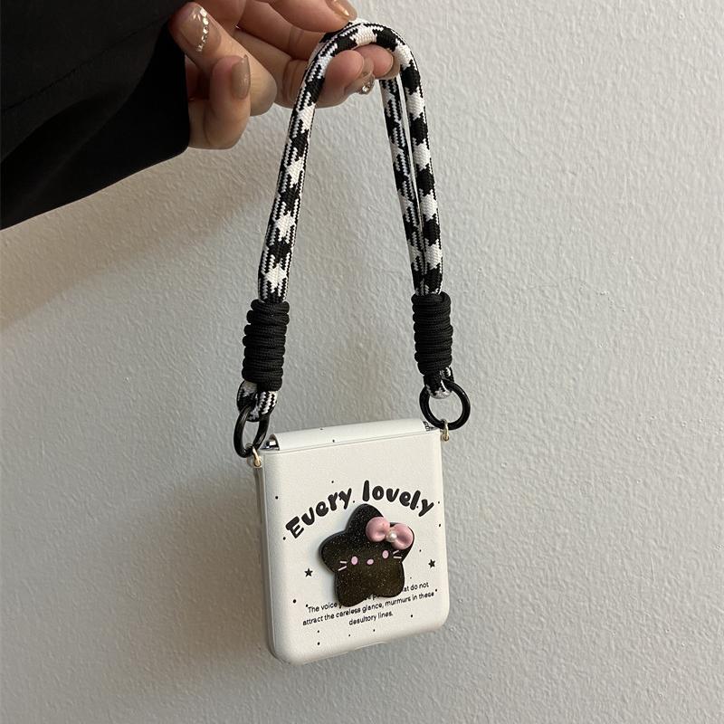 Leather Phone Case for Samsung Z Flip7 Z Flip6 Z Flip5/Xiaomi Mix Flip /Oppo N3 Flip /Huawei P50 Pocket, with Cute 3D Star Decor &Lanyard
