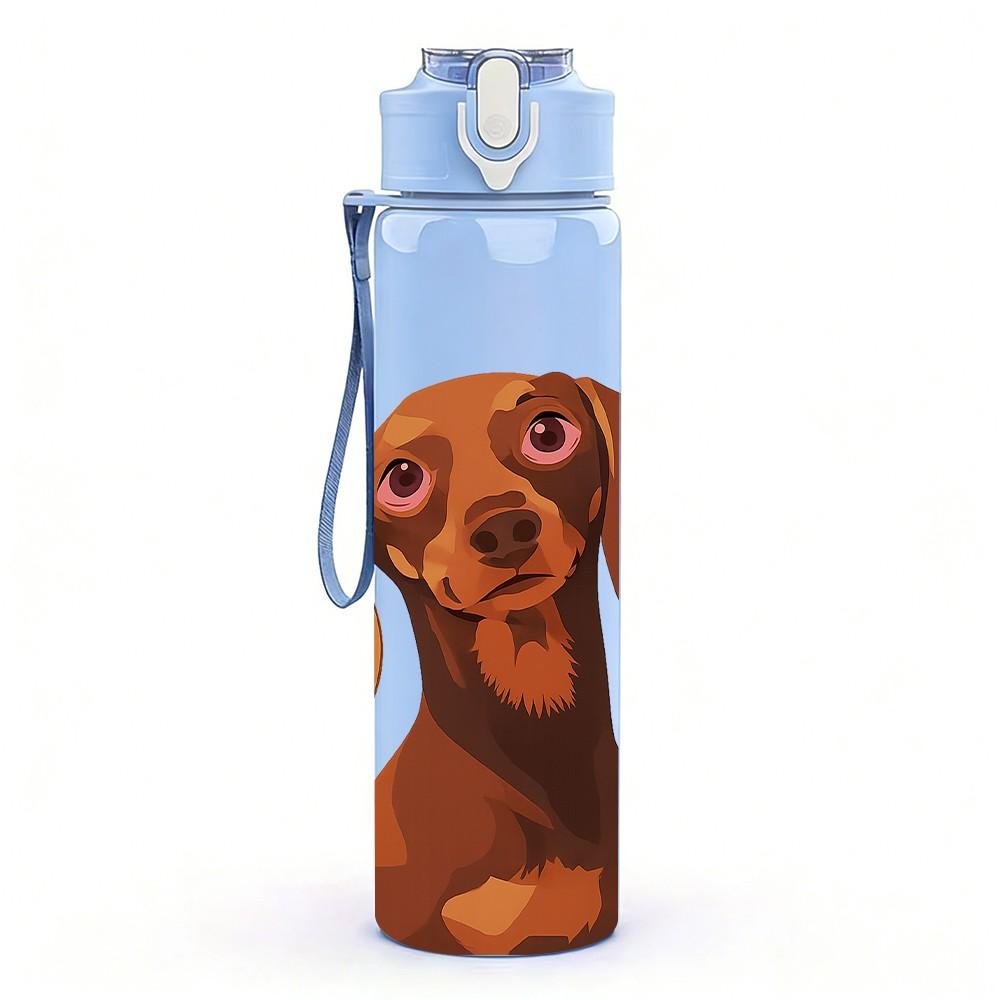 1pz Ritratto Testa Bassotto Marrone 750ml Plastica Colorata Borraccia Sportiva Anti-perdita Tappo a Vite con Cannuccia a Flip Per Sport Ufficio Uso Domestico