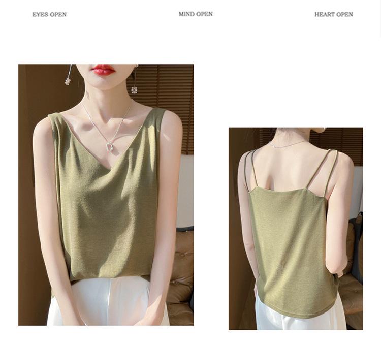 New Summer V-neck Knit Camisole with Double Shoulder Straps - Lightweight Women's Innerwear.