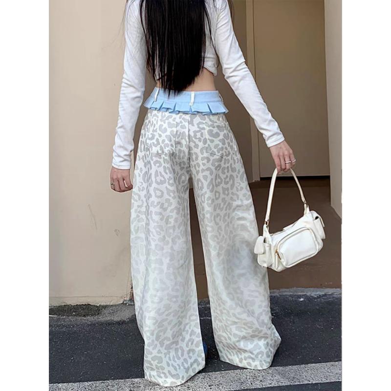 Baggy Patchwork Leopard Pants Woman Y2k Harajuku High Waist Wide Leg Trousers Vintage Streetwear Fashion Pantalones