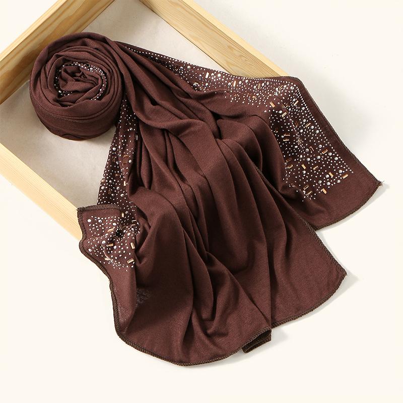 Ramadan Muslimischer Schimmer Strass Jersey Baumwolle Hijab Schal für Damen Einfacher Kopfschal Schal Wickeltuch Islamisches Stirnband Turban Bandana