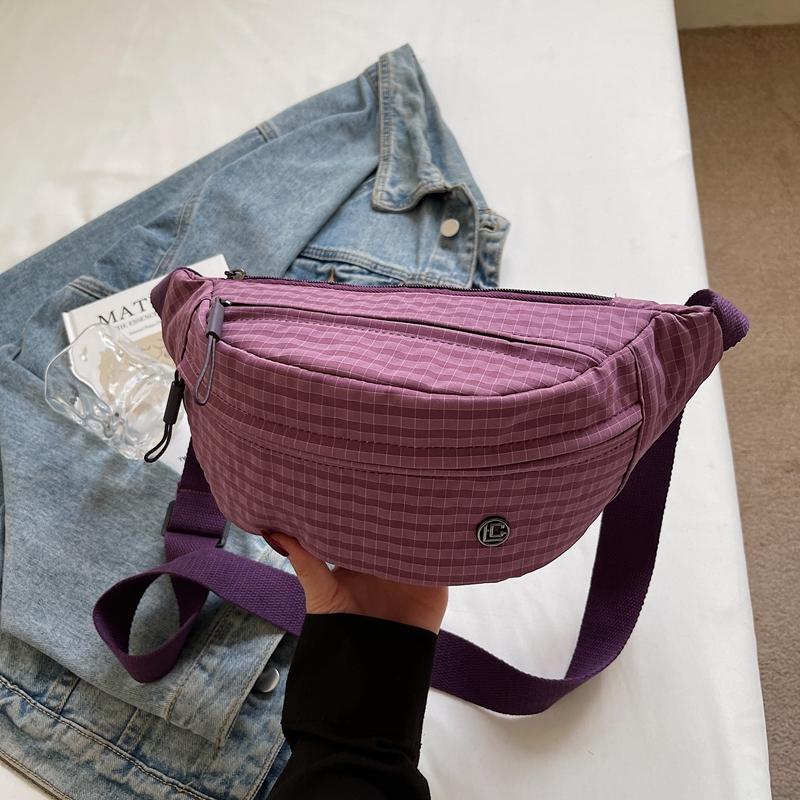 Grid Pattern Waist Bag Multiple Pockets Fashionable Crossbody Bag for Women Street Style Accessory