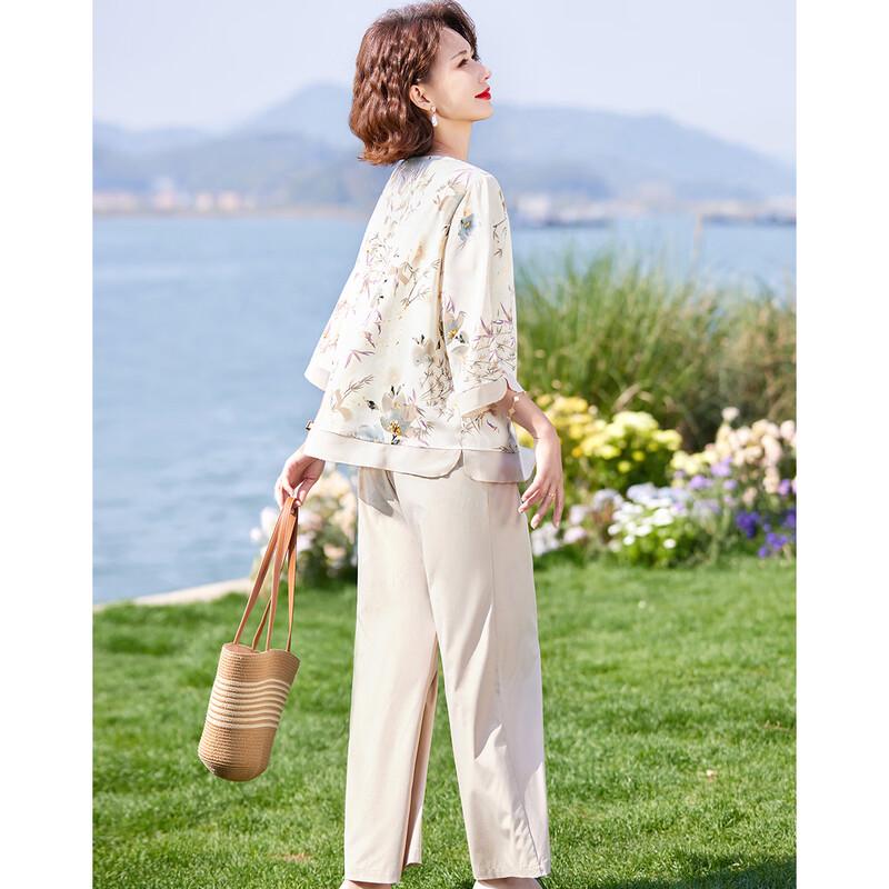 Pasite Women's New Chinese Style Printed Top and Pants Set