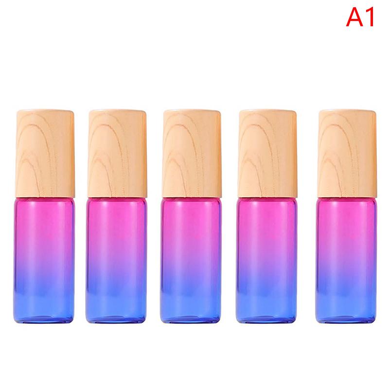 5pcs Thick Glass Roll On Bottles 5ml Gradient Color Empty Bottle Roller Ball Bottle For Essential Oil Travel Kit