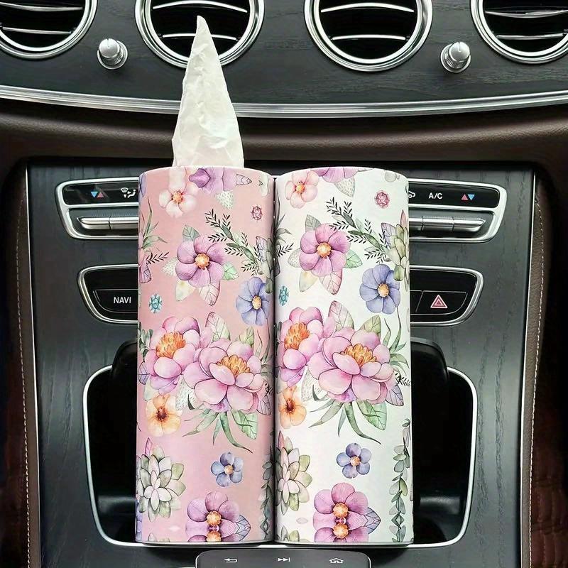 2Rolls Flower Patterned Car Tissue - Cylindrical Tissue Tube, Car Cylindrical Paper, Including Facial Tissue Paper