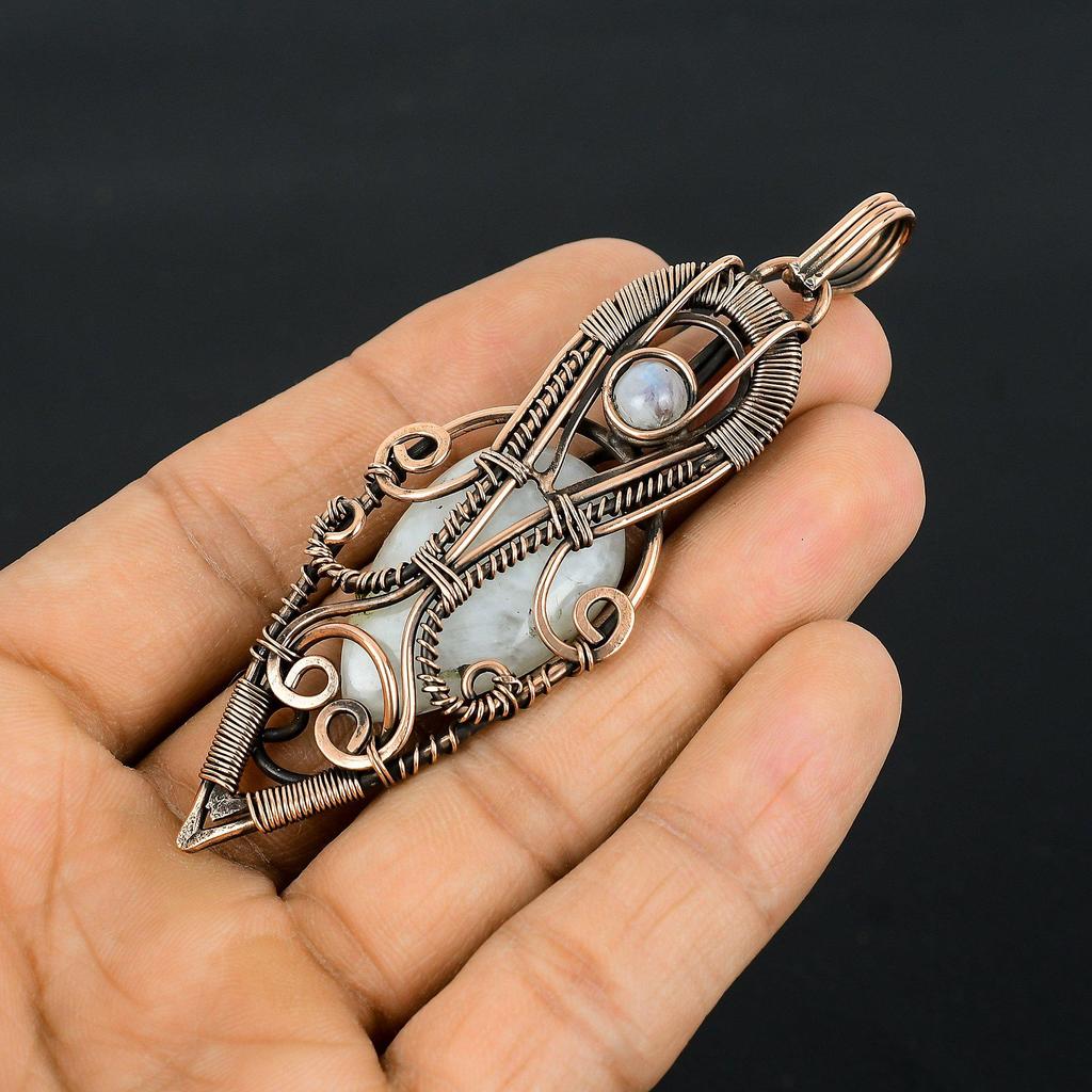 Moonstone 999 Copper Wire Wrapped Pendant, Handmade Gemstone Pendant, Gift For Mom Antique Jewelry
