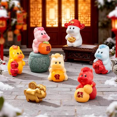 2026 New Year Figurines Miniatures Cartoon Lucky Horse Micro Landscape Car Interior Home Desk Ornaments Room Decor Gift