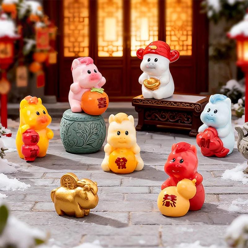 2026 New Year Figurines Miniatures Cartoon Lucky Horse Micro Landscape Car Interior Home Desk Ornaments Room Decor Gift