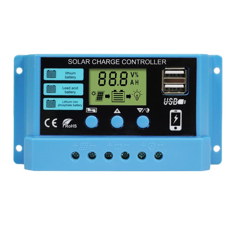 Solar Charge Controller 60A 12V/24V Voltage Regulator Solar Panel Photovoltaic Home with PWM Solar Charger LCD Display Dual USB 4