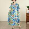 Robe longue d'été décontractée à manches courtes et grande taille en coton vintage à fleurs pour femmes