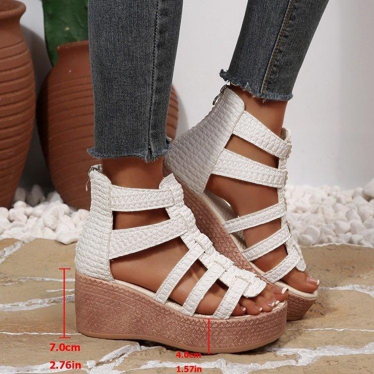

Сандалии на платформе, вязаные, большого размера, летние, новый стиль, на танкетке, с толстой подошвой, римские, для женщин 36 белый
